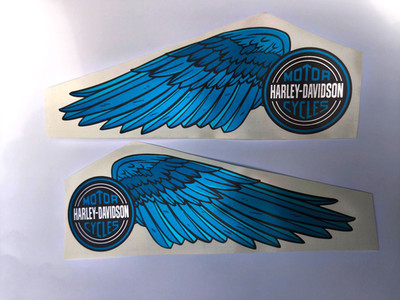 Harley Davidson blue wings tank decal stickers kit 25x9 cm; 9,85x3,55 in