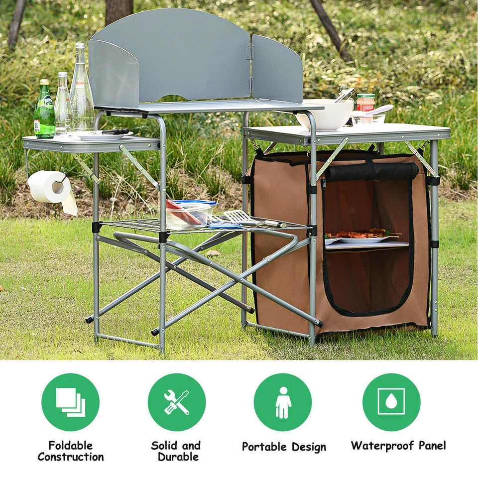 Mesa de Camping Plegable Exterior Barbacoa Portátil Soporte para Parrilla con Bolsa para Parabrisas Foto 2 de 4