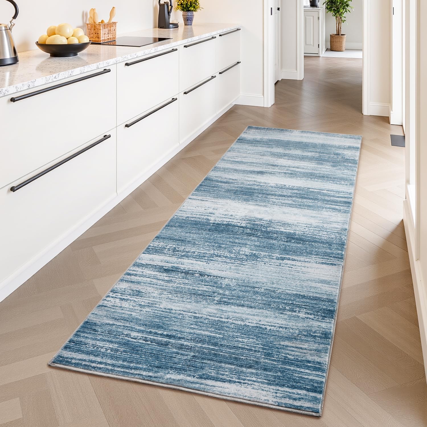 Modern Abstract Runner Rug - 2x10 Washable Hallway Rugs, Ultra Soft Non-Slip ...
