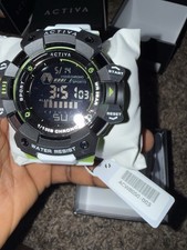 Activa Digital Sport Watch Black White Neon Green Chronograph  Model Acw8050-003