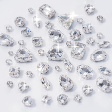 132 PCS Mixed Shapes Sew on Rhinestones, Crystal Glass Rhinestones with Mental F