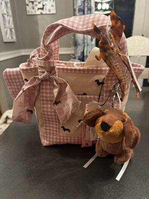 Madden Girl Pink Gingham Dachshund Small Tote Zip Lined w/ Pouch & Charm