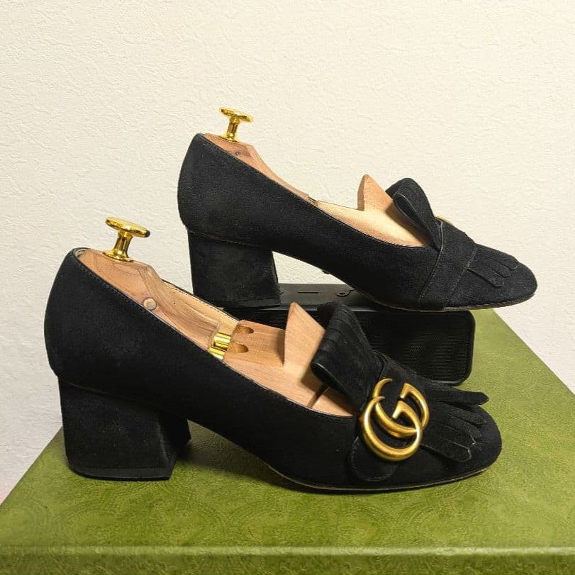 Auth Gucci GG Marmont Fringe Pumps Leather Black Logo Heel EU36 US6 UK3 thumbnail 24