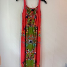 New Directions Womens Coral Pink Tropical Butterfly Smocked Waist Maxi Dress L