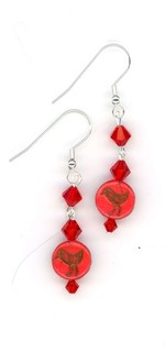 Red bird Czech glass/crystal artisan earrings Birdsongjewelry