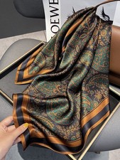 100 Silk square Scarf Women neckerchief Bandana Paisley Green Leaves 65 65cm