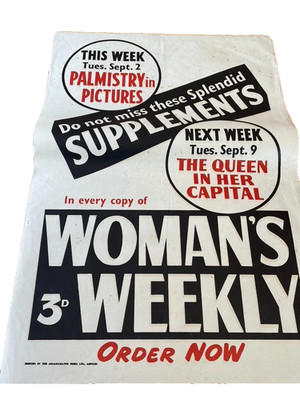 Plakat Woman's Weekly Palmistry Next Week The Queen 50er Jahre Werbung Vintage