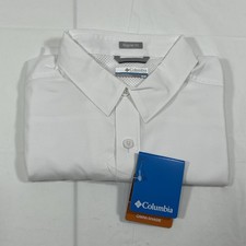 Columbia Omni-Shade Short Sleeve Button-Up Shirt, White, Men's Medium, NEW -fish