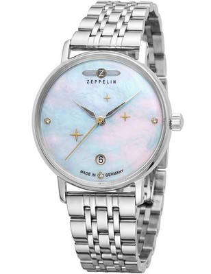 Zeppelin 7131M1 Wristwatch Luna 36mm 5ATM Quartz Unisex White, MOP Silver Lin...