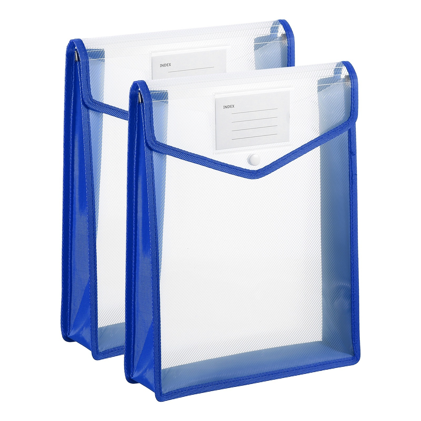 2 Pack A4 Plastic File Folders with Snap Closure, Blue, Vertical