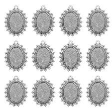 12 Pcs Pendant Trays Kit, 25mm Bezel Pendant Base, Silver Hollow Carved 