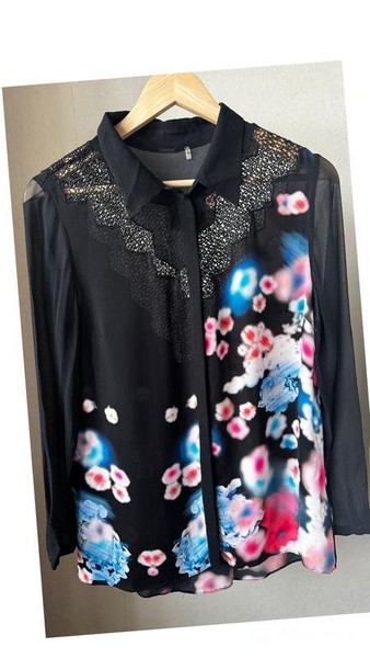 Women Tahari Shirt Navy Silk 38 / M / 46
