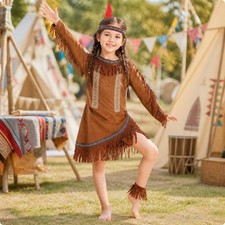 Fringe Dress Costume Lightweight Apparel Suede-Look for Children