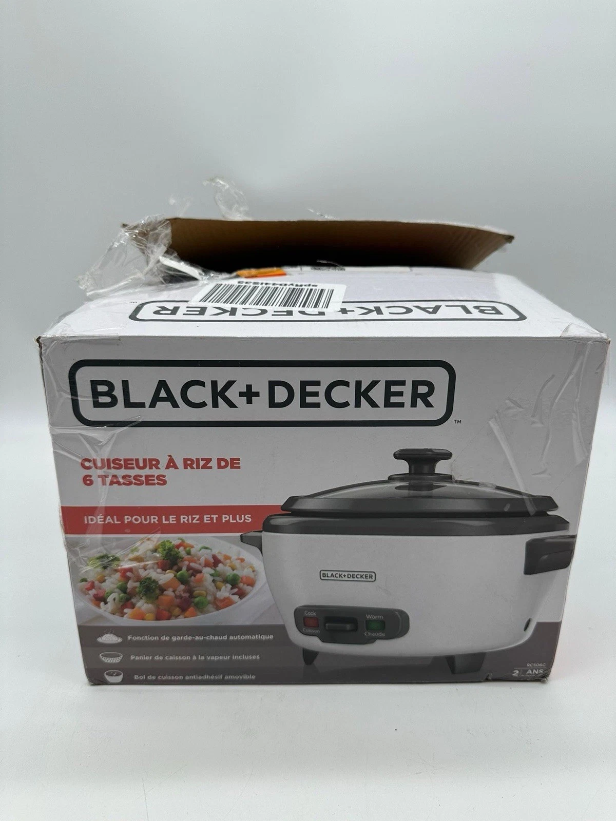 Black + Decker 6-Cup Rice Cooker & Steamer RC506 White - OPEN BOX