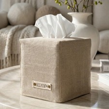 Stylish Tissue Box Cover - This Beige Linen Holder Instantly Covers Your Square