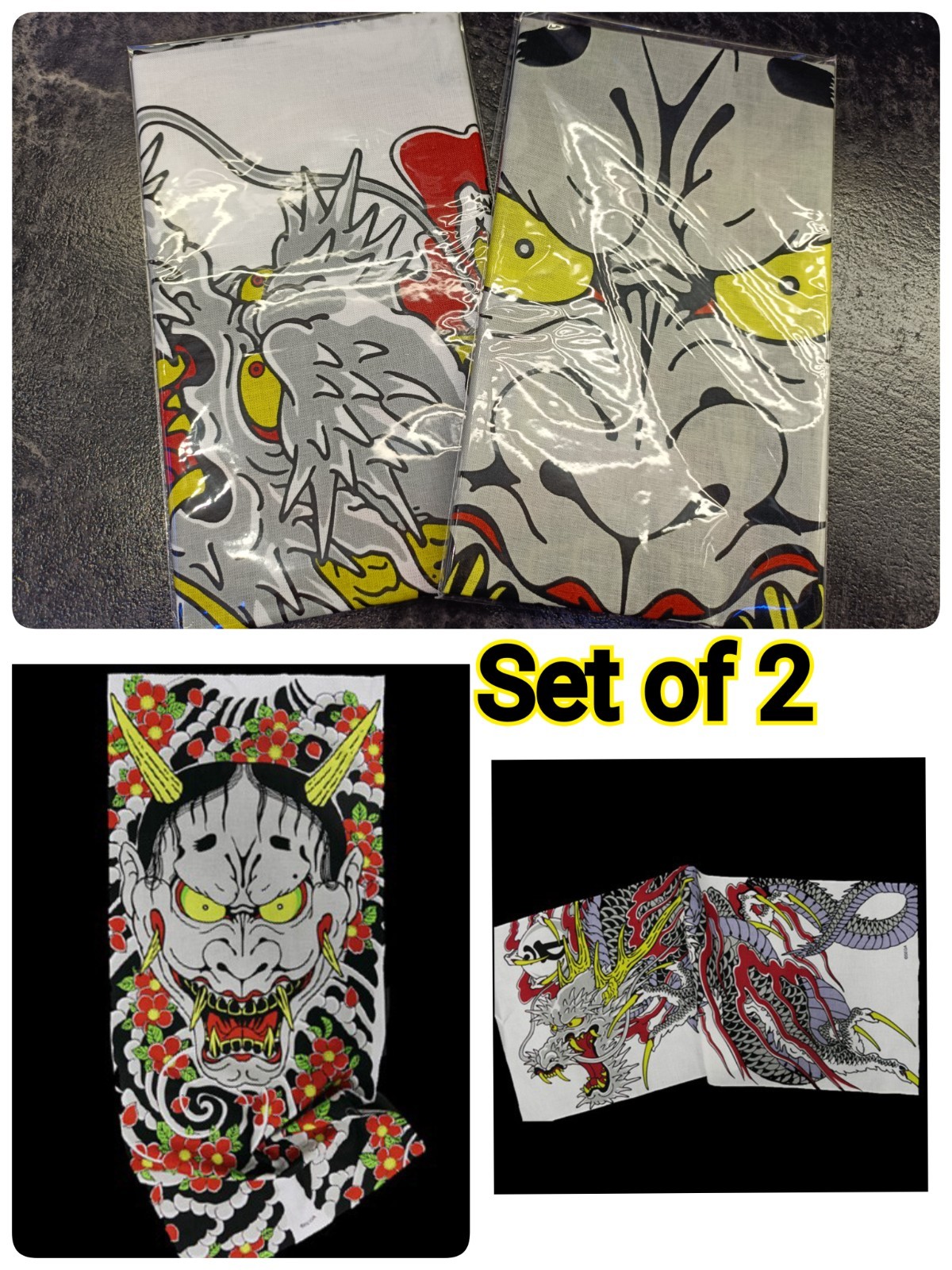 Like a Dragon Yuzen Dyed Japanese Hand Towel Set - Kiryu, Majima, Hannya Designs