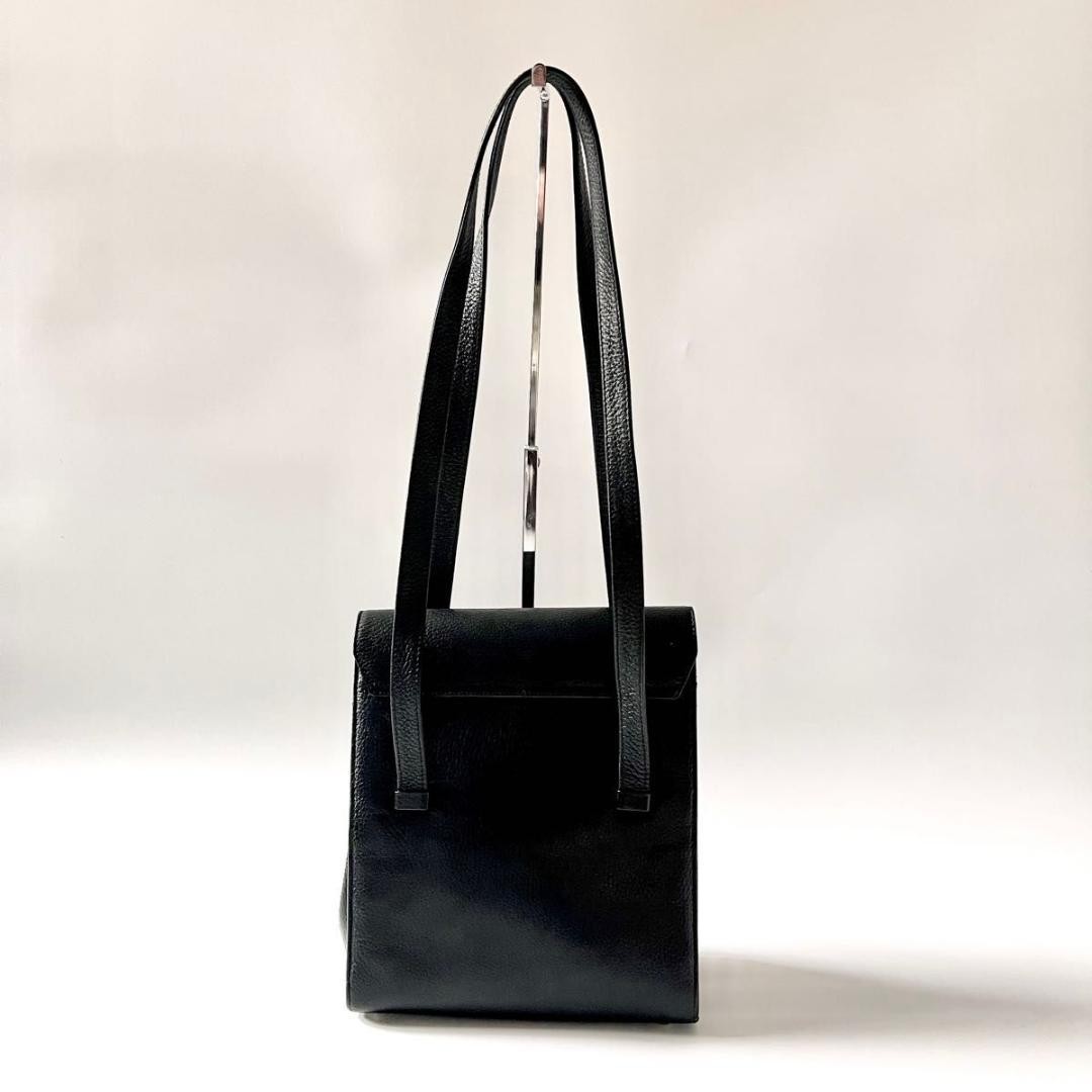 Versace Leather Shoulder Bag Tote Black Flap Medusa Grained Leather Used thumbnail 4