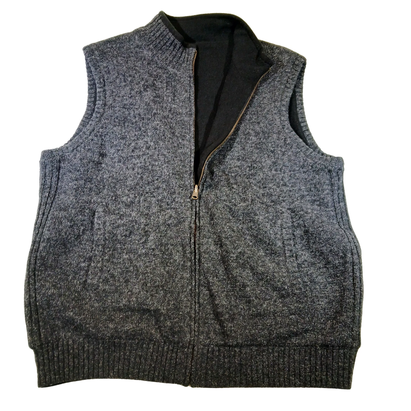 Pendleton Wool Vest Mens Large Shetland Zip Front Fleece Lined Charcoal Gray