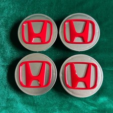 Honda Silver Red Emblem Wheel Center Caps 69mm 2.75 Hubcaps Civic Accord X4 Pcs