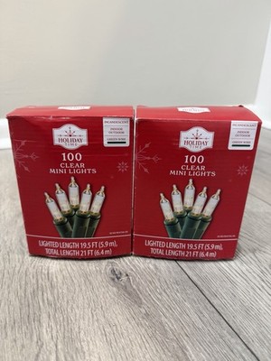 Holiday Time 100 Clear Mini Lights Christmas Green Wire Lot of 2 Open Box