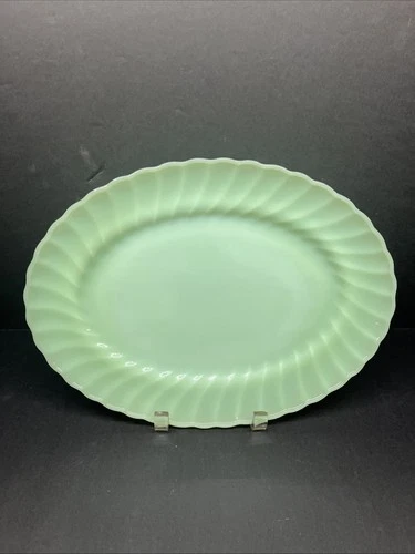 Vintage Jadeite Fire King Oven Ware Shell Pattern Platter 13” X 9-1/2” Mid 60s