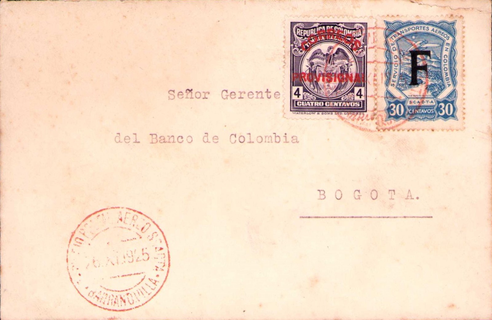 FRANCE - COLOMBIA - SCADTA - 30c COVER to BOGOTA via BARRANQUILLA - 1925 RR