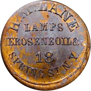 New York City Civil War Token H M Lane Kerosene Lamps R7 BRASS George Washington