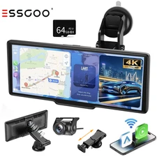 ESSGOO 10.26" Wireless Apple Carplay Android Auto Touch Car Screen With Dash Cam
