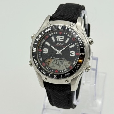Men's CASIO Analog Digital Moonphase Hunting Timer Alarm 41mm Watch AMW-701 3769