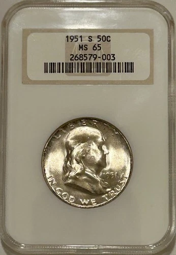 1951 S Franklin Silver Half Dollar NGC MS65 OFH