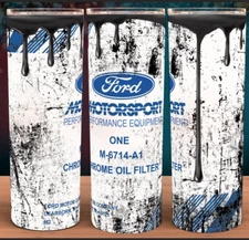Ford Motorsport Performance Chrome Oil Filter Distressed Cup Mug Tumbler 20oz