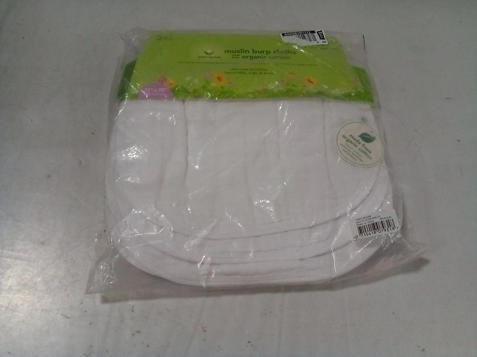 Green Sprouts Organic Cotton Muslin Burp Cloths 3pk White