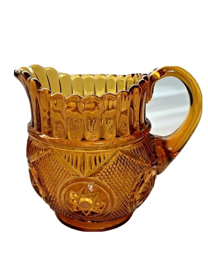 Rare Depression / Antique Amber Glass Creamer Milk Pitcher