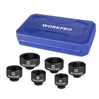 WORKPRO 6PCS Oil Filter Socket Wrench 3/8  Drive Oil Filter Removal Tool 24-38mm