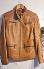 Tan Real Leather Fitted Biker Zip Jacket Butter Soft Quality Size Small