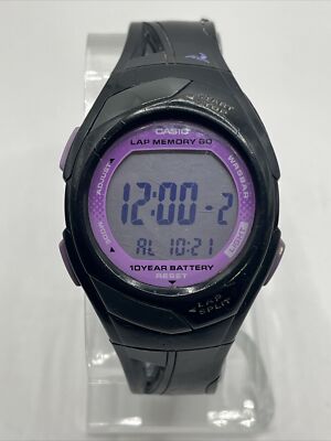 Casio Phys STR-300 Women's Digital Watch 60 Lap Black/Purple- Working