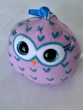 TY Mini Beanie Squishies (Squish-A-Boos) Plush - WINKS the Owl (3 inch) Key Clip