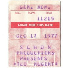 TED NUGENT & GOLDEN EARRING Concert Ticket Stub ST PAUL MN 12/17/77 CIVIC CENTER
