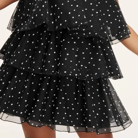 mini abito donna kate spade taglia S a pois tulle a strati nero bianco nuovo con etichette
