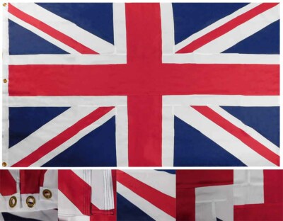 8X12 Embroidered Sewn UK United Kingdom 600D SYNTHETIC COTTON HUGE Flag