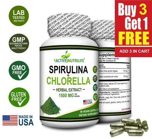 Spirulina powder + Chlorella powder 90 Vegan Capsules - Energy & Immune Booster