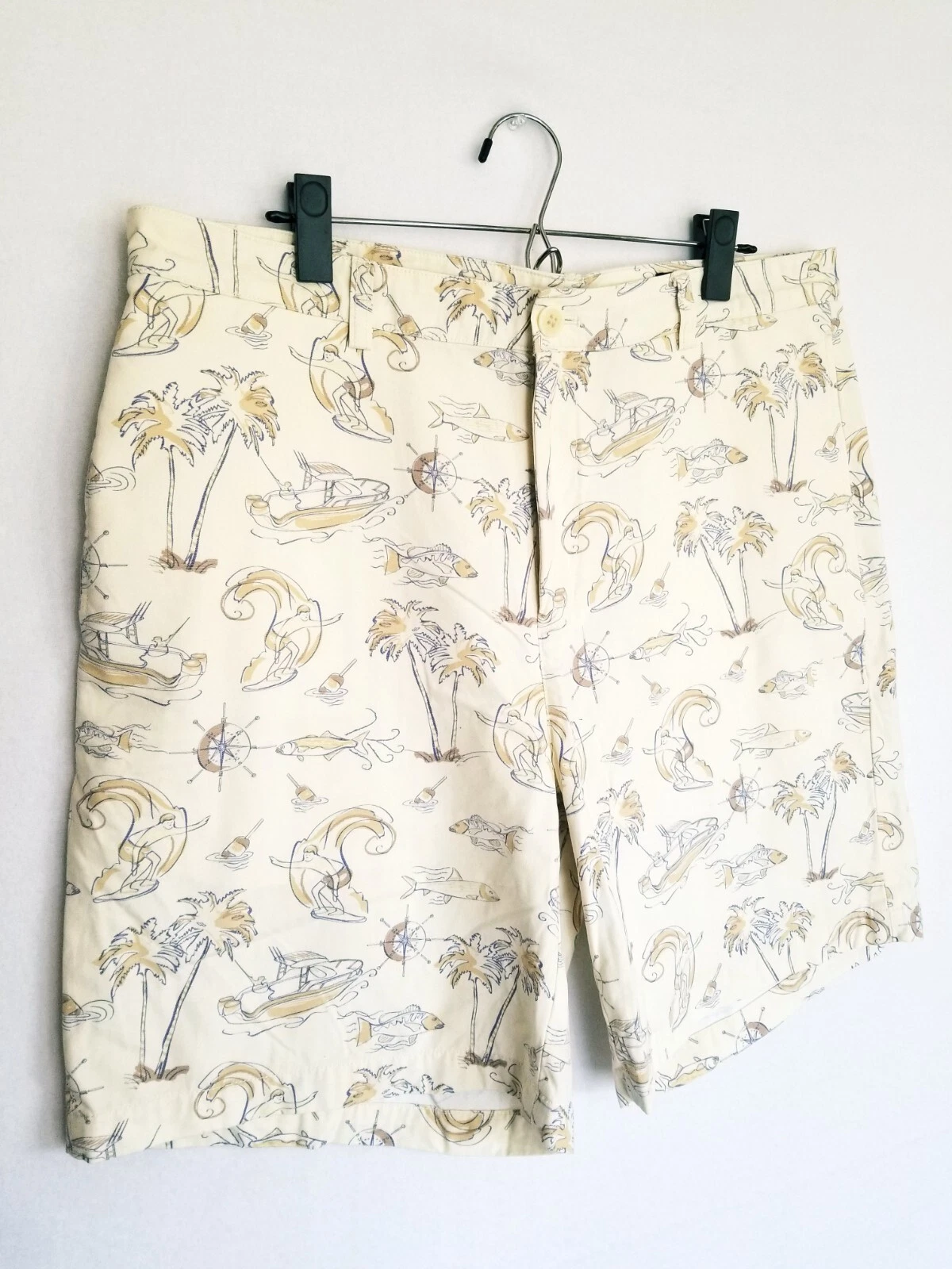 Vineyard Vines Club Shorts Mens 36 Khaki Tan Surfer Palm Tree Flat Front 9"