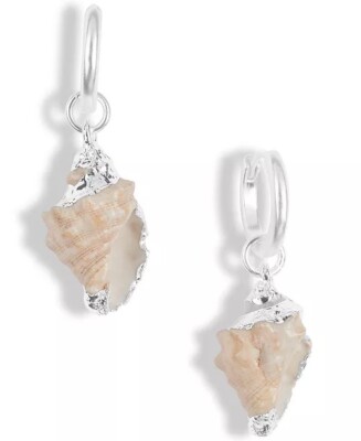 lucky brand silver tone earrings shell huggie  drop dangle ease lock closure new