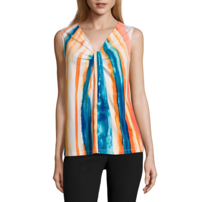 Worthington Sleeveless Knot-Neck Top Sizes PS, PM, PL, PXL Multi Freoda New