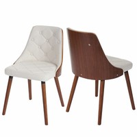 2Er-Set Stuhl HWC-A75, Esszimmerstuhl, Bugholz Walnuss-Optik, Kunstleder Weiß