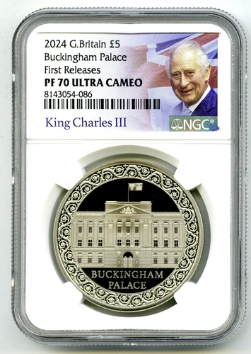 2024 5£ GREAT BRITAIN NGC PF70 UCAM PROOF BUCKINGHAM PALACE FIRST RELEASES