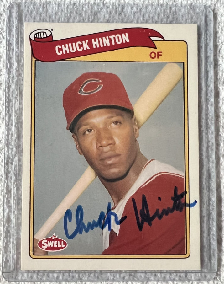 1989 SWELL BASEBALL GREATS #93 CHUCK HINTON HAND SIGNED AUTOGRAPH