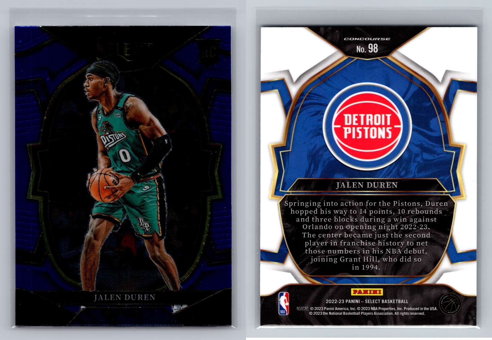 2022-23 Panini Select #98 Jalen Duren Blue (Retail Base)
