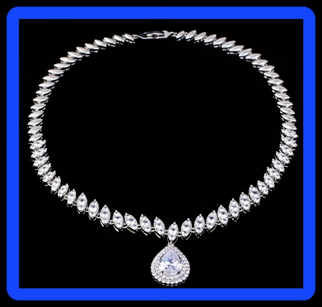 Luxury Full Swarovski Diamond Zircon Teardrops Necklace