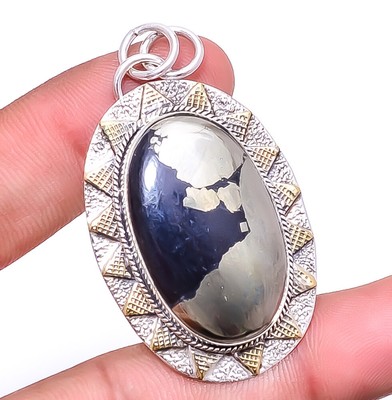 Healer'S Gold Pyrite In Magnetite - Usa 925 Silver Bali Pendant 2.03'' P91735124